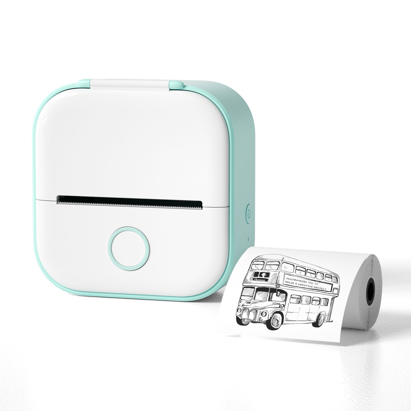 Impresora verde+1 rollo de papel adhesivo de 53mm*1m