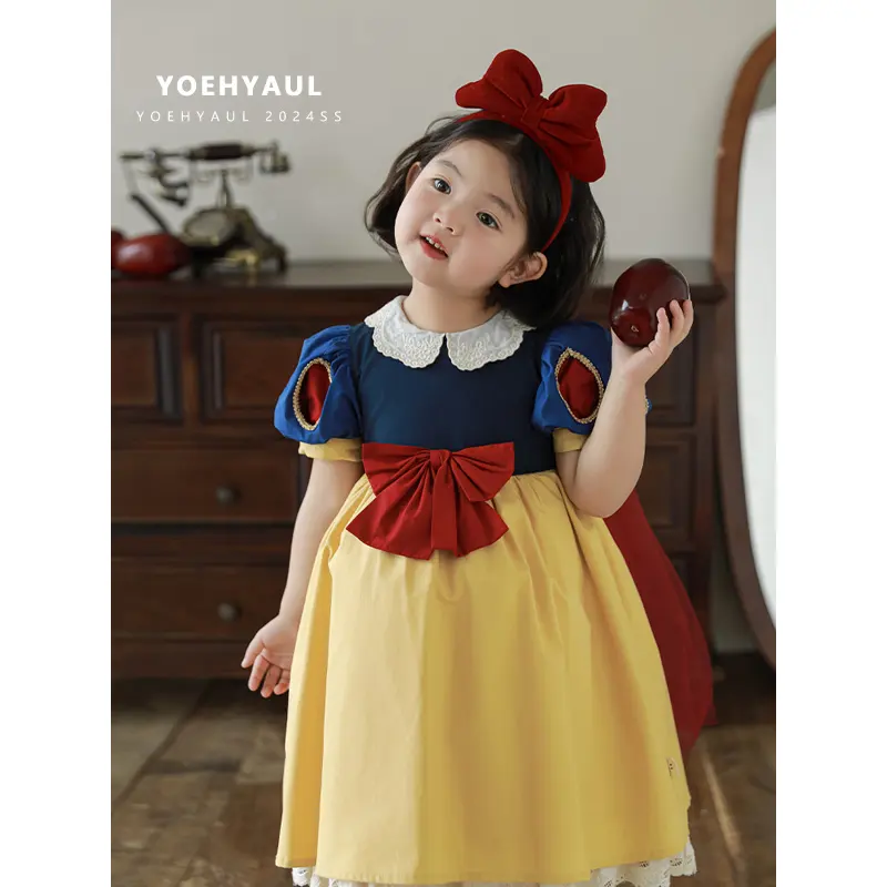 YOEHYAUL ZX0016 Cotton Toddler Fancy Dress for Girls Fairytale Princess Luxury Baby Dress Long Children Party Frock for Kid Girl