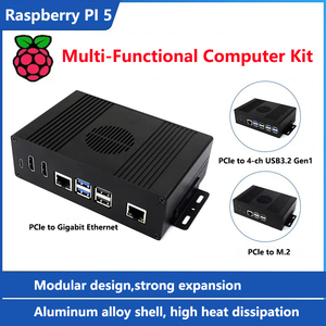 Kit de mini ordenador multifuncional todo en uno para Raspberry Pi5 carcasa de aleación de aluminio PCIe a Gigabit Ethernet/4CH USB3.2 Gen1/M.2 - Product Image 2