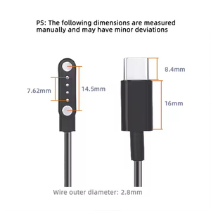 Akıllı saat 1A/2A PVC kılıflı USB ile uyumlu şarj kablosu 2.84mm 4.0mm 7.62mm 2-pin manyetik şarj kablosu - Product Image 4