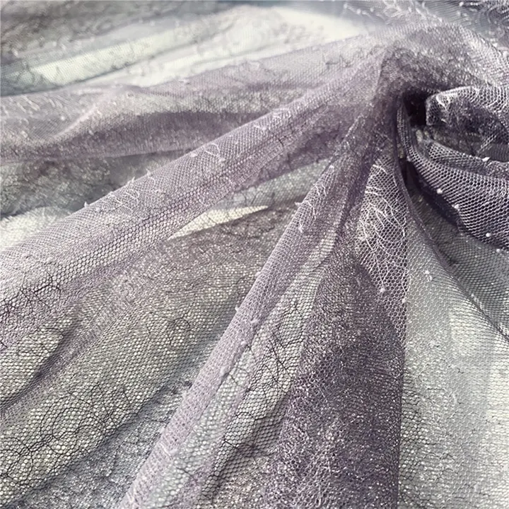 자카드 섬세한 패턴 보라색 3d 꽃 레이스 메쉬 패브릭 스커트 드레스