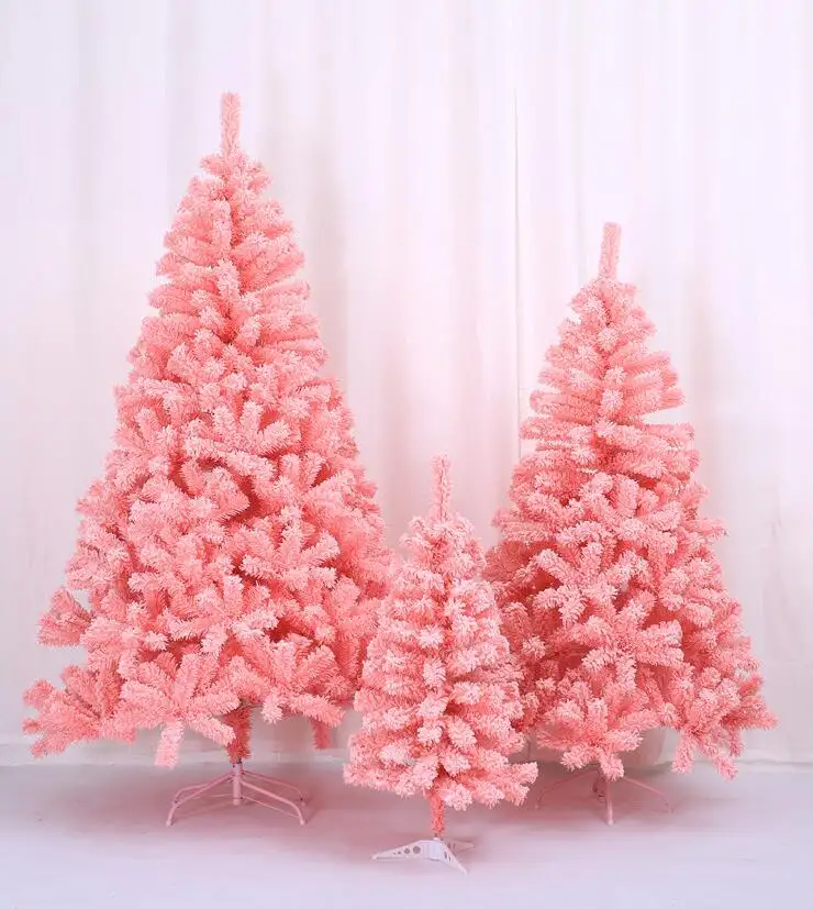 Árbol de navidad de 150cm, decoraciones para fiesta en casa de Color rosa, estilo INS flocado artificial, Mini MOQ, entrega rápida, árbol de navidad rosa