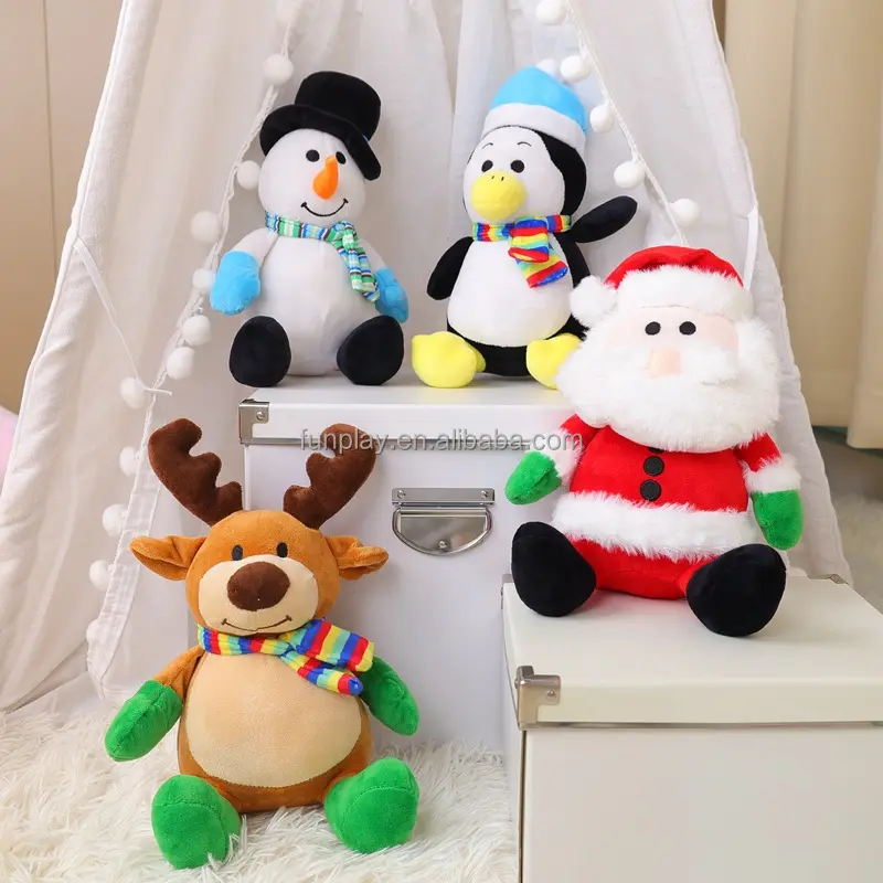 Vente en gros en stock Bonhomme de neige de Noël Père Noël Elfe Chien dansant et chantant Jouets en peluche pour enfants