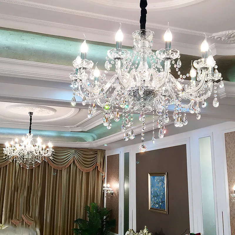 Lustre europeu de cristal de vela, aristocrático, lustre moderno, transparente, k9, para quarto, lâmpadas domésticas