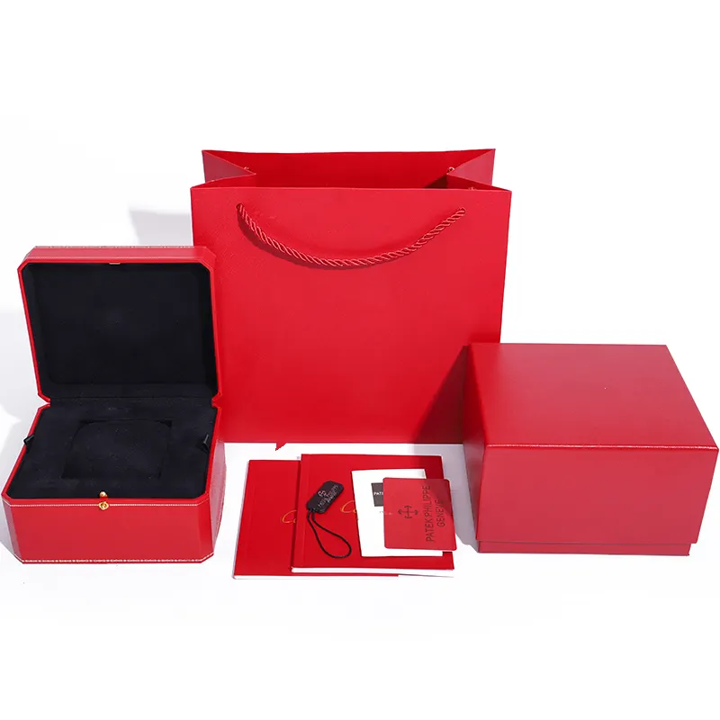 Caixas de relógio personalizadas com design elegante por atacado, caixa de presente de luxo com sacola flip leather, caixa de relógio Cartiers de marca vermelha