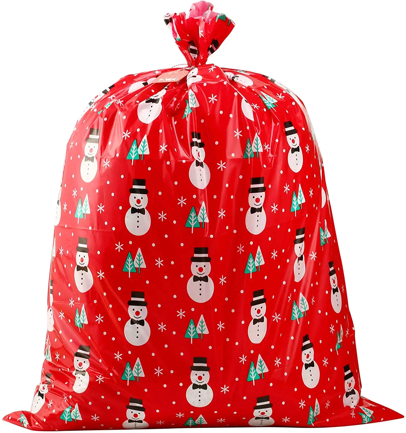 Grande sacchetto regalo di natale in plastica personalizzato Jumbo gigante sacchetti regalo di natale con cravatte e etichette per dolcetti natalizi