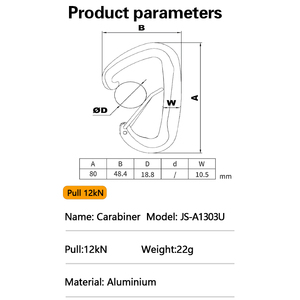 Jensan khéo léo thiết kế 7075 Nhôm d-hình dạng Carabiner Anodized dây thép Cửa Khóa Snap <span class=keywords><strong>hook</strong></span> cho khai thác mỏ - Product Image 6