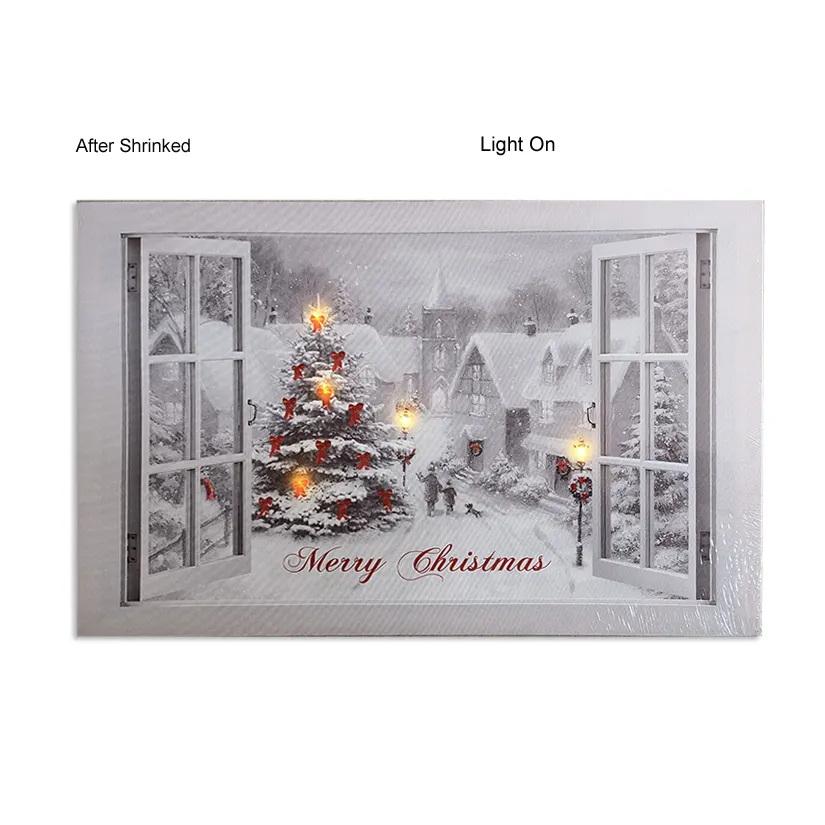 नए साल क्रिसमस रोशनी उपहार पेड़ प्रकाश अप कैनवास दीवार क्रिसमस खिड़की पेंटिंग