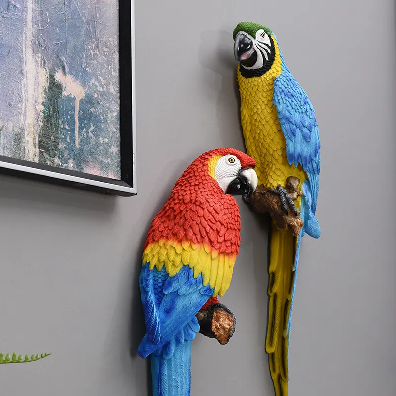 Moda caliente resina colorida tamaño real Zoo Animal resina loro estatuilla 3D pegatinas de pared decoración del hogar para la venta