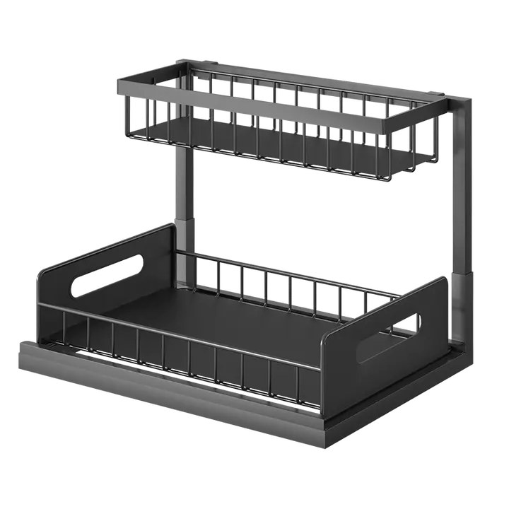 Neues Design Lagerhalter Racks Gewürz regale Küche unter Spüle Carbon Steel Organizer mit 2 Tier Schiebe schubladen