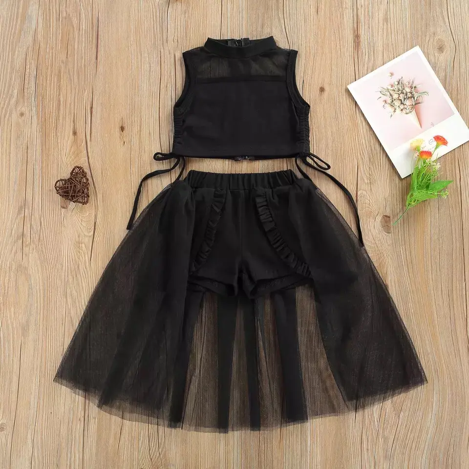 Estate stile caldo ragazze e abbigliamento per bambini abito nero gonna set abito progettato per le ragazze