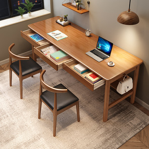Solid Wood <strong>Three</strong>-Person Writing Desk Long Double Lift <strong>Table</strong> <strong>for</strong> Home Office <strong>Computer</strong> Learning Conference