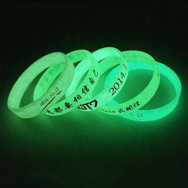 Customized Logo Personalized Silicone Bracelets Sports Wristband Bracelet with glow in dark band