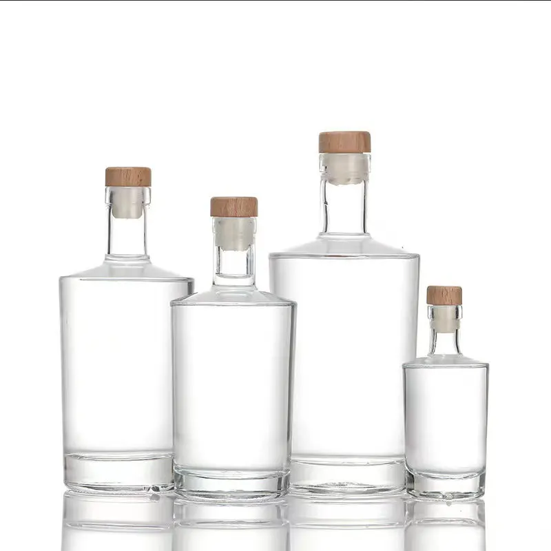 100 ML 380ML 500ML 750ML Klare runde Form Super Flint Glasflasche für Gin Rum Vodka Whisky Brandy mit Kork