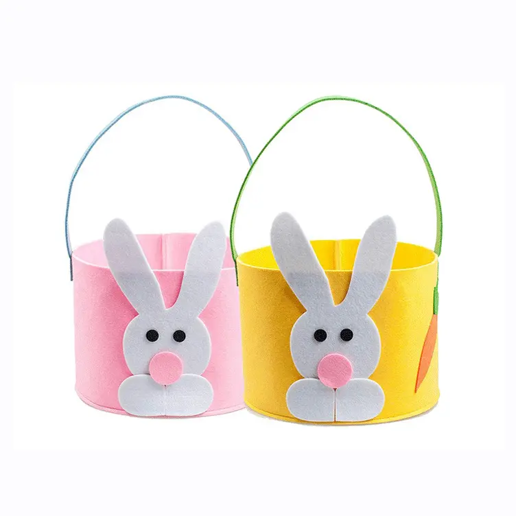 2024 Meninos Meninas Páscoa Bucket Bunny Easter Egg Hunting Basket Kids Felt Páscoa Gift Candy Tote Storage Bag