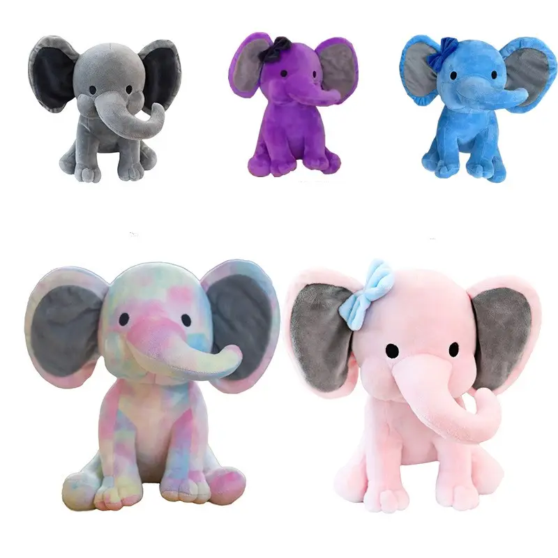Elefante de peluche para bebé, juguete de elefante de peluche con orejas grandes, venta al por mayor, bajo pedido mínimo, colorido