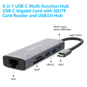 6 in 1 USB Type C Hub USB3.0 Docking Station with RJ45 Gigabit Ethernet Network <strong>Adapter</strong> for Mackbook <strong>Notebook</strong> Laptop - Product Image 4