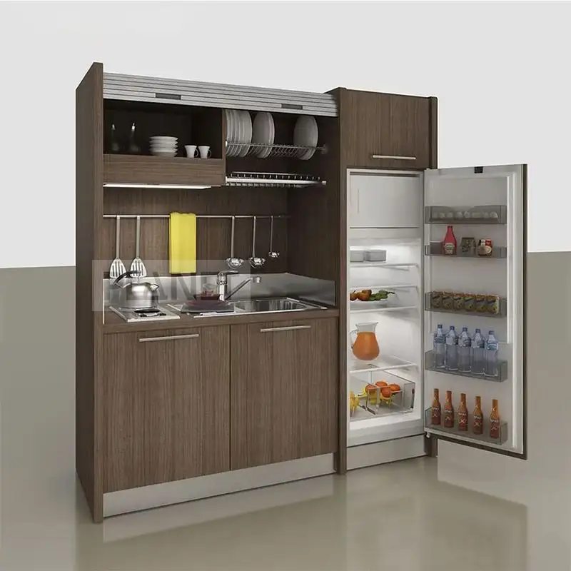 Kitchenette toute de buffets de mélamine dans une mini cuisine pour des appartements et l'hôtel