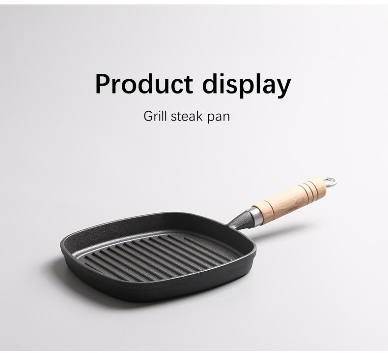 22 Poêle à steak de boeuf avec manche en bois
