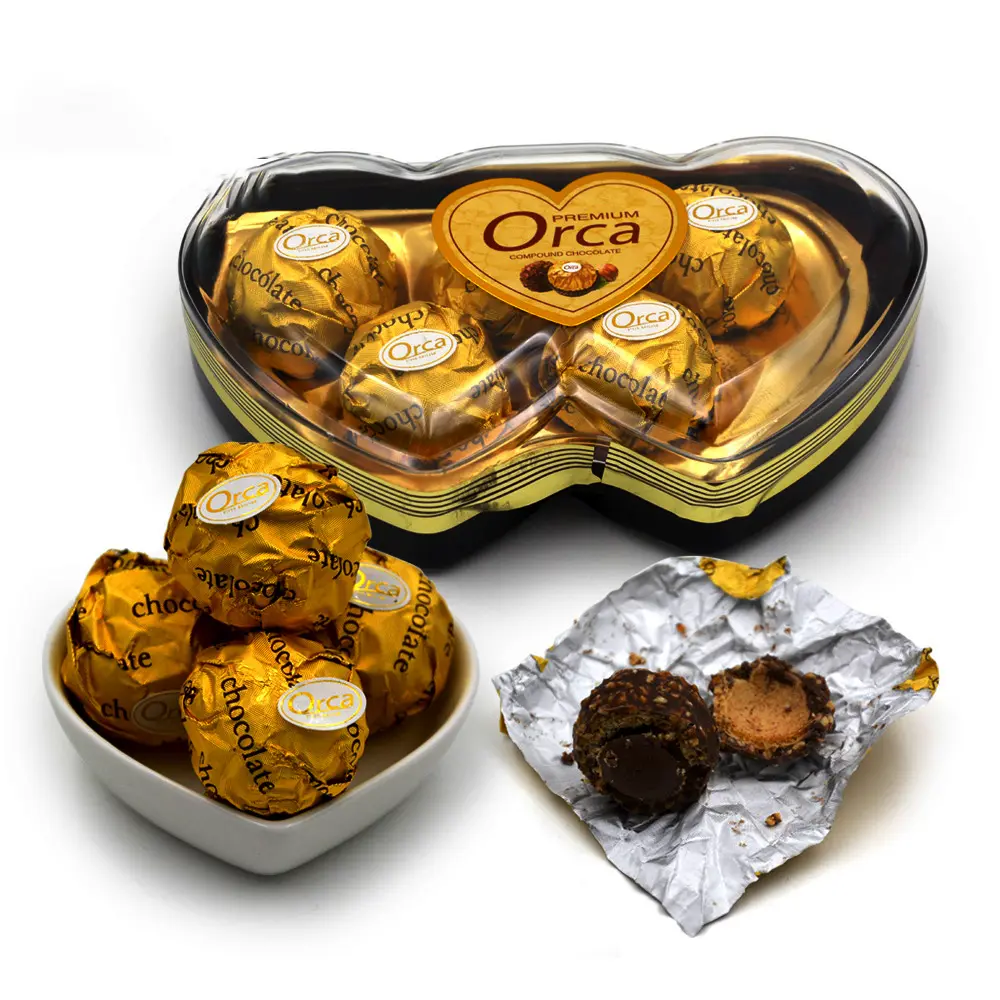 Venta al por mayor dulce en forma de bola de chocolate con corazón a corazón de la caja de embalaje