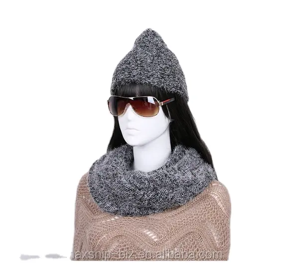 Knitted Acrylic Beanie And Neck Warmer Neck Scarf 2 in 1 Set