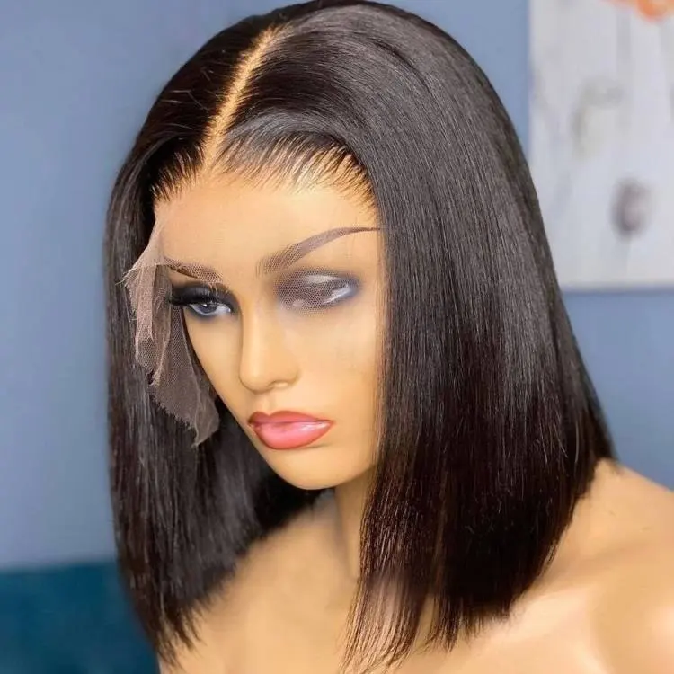 All'ingrosso Peruvian Corto Bob Incollante Parrucche Capelli Umani Parrucche frontali in pizzo per donne nere diritte Hd Parrucche frontali Capelli Umani