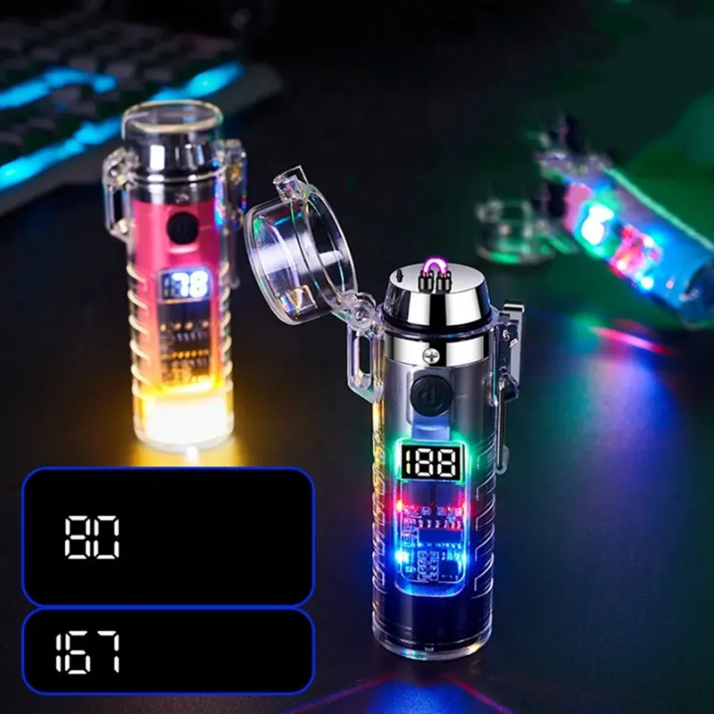 Encendedor USB electrónico transparente más Popular, linterna luminosa tipo C para encendedor de cigarrillos