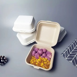 ย่อยสลายได้ 100% 6x6 นิ้วอาหารแบบฝาพับ Takeaway เยื่อกระดาษเยื่อกระดาษทิ้งกล่องสําหรับคุกกี้ซูชิสลัดขนมปัง