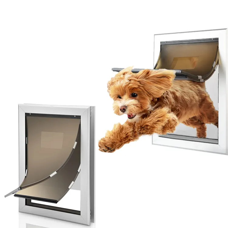 알루미늄 합금 애완 동물 문 Lockable 두 배 자석 플랩 개 문 안 구조 플랩 고양이 문
