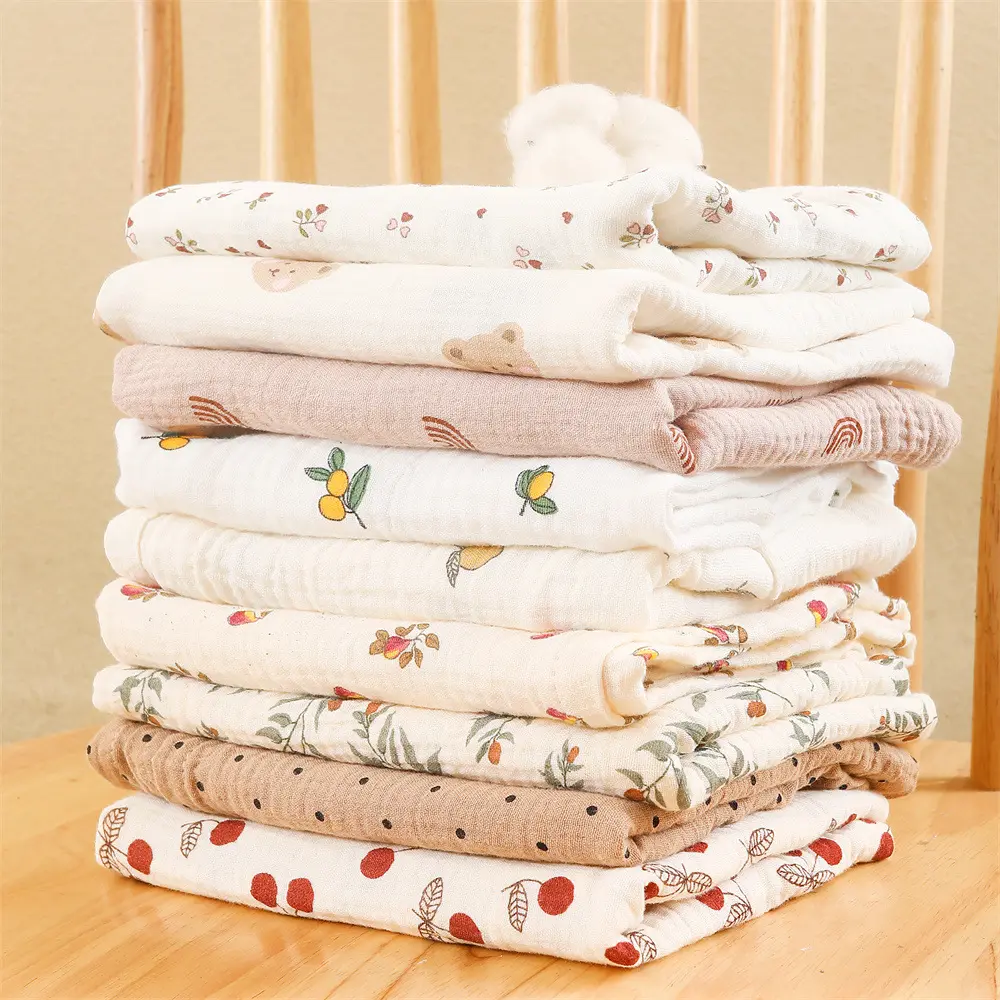 Cobertor do bebê musselina super macio algodão puro bebê impresso toalha de banho e cobertores para recém-nascidos