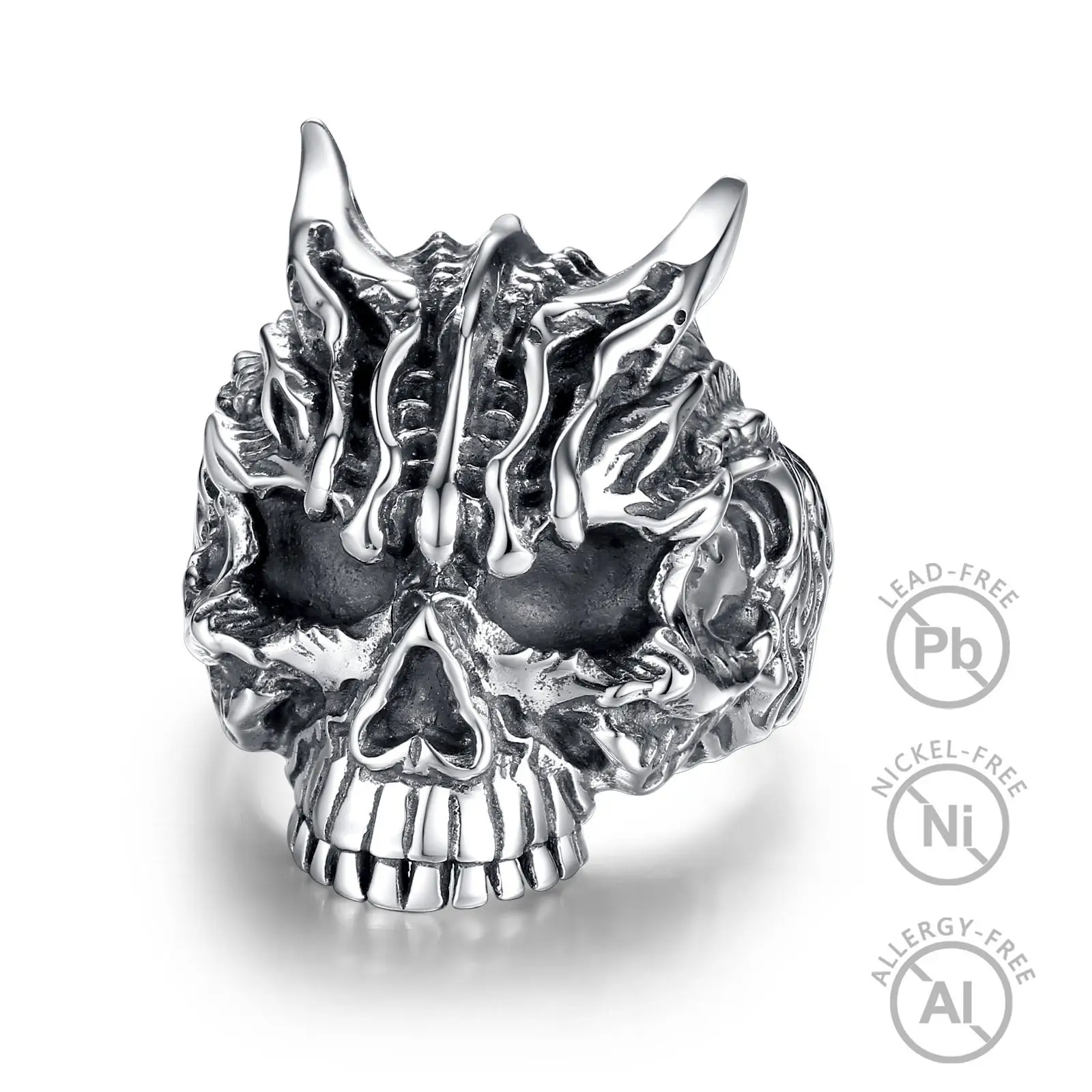 Merryshine wholesale 925 Sterling silver punk viking death pirate gothic mens lucifer skull ring