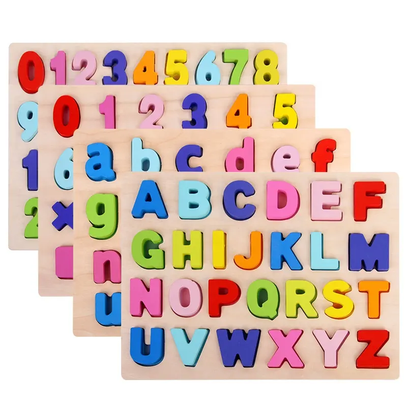 Hot Sale Pädagogische Holz digitales Alphabet Puzzle Spielzeug 3D Puzzle Holz Puzzle Spielzeug für Kinder