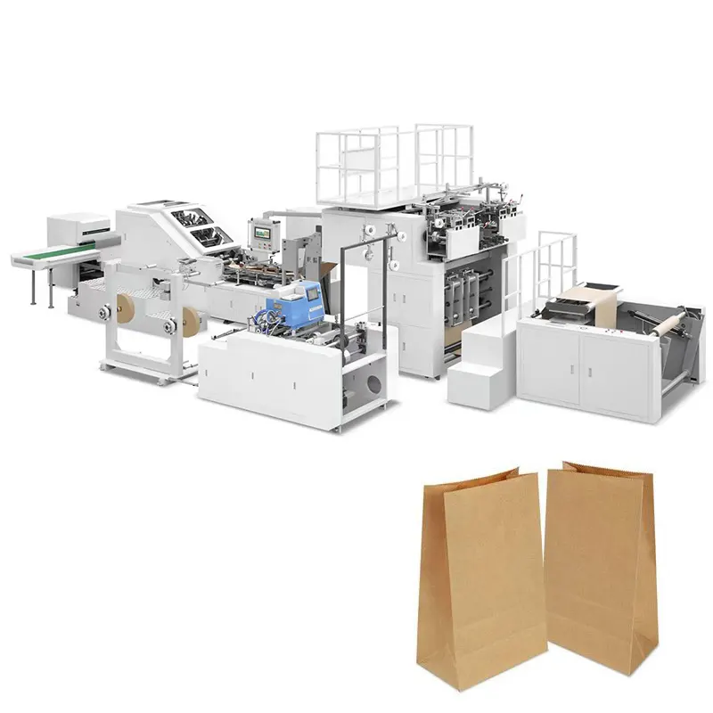 Saco de papel das compras e saco de papel do cimento linha de produção da máquina com máquina de impressão de 4 cores
