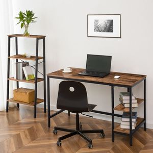 <span class=keywords><strong>Computer</strong></span> tisch, 120cm/140cm breiter Schreibtisch mit verstellbarem Regal, Büro-Schreibtisch mit Metallrahmen für das Home Office des Laptops