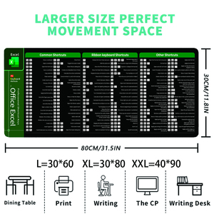 Alfombrilla de escritorio de acceso directo de Excel de alta calidad, alfombrilla de ratón de acceso directo para teclado XL,XXL, alfombrilla de ratón de escritorio personalizada de goma antideslizante extendida - Product Image 4