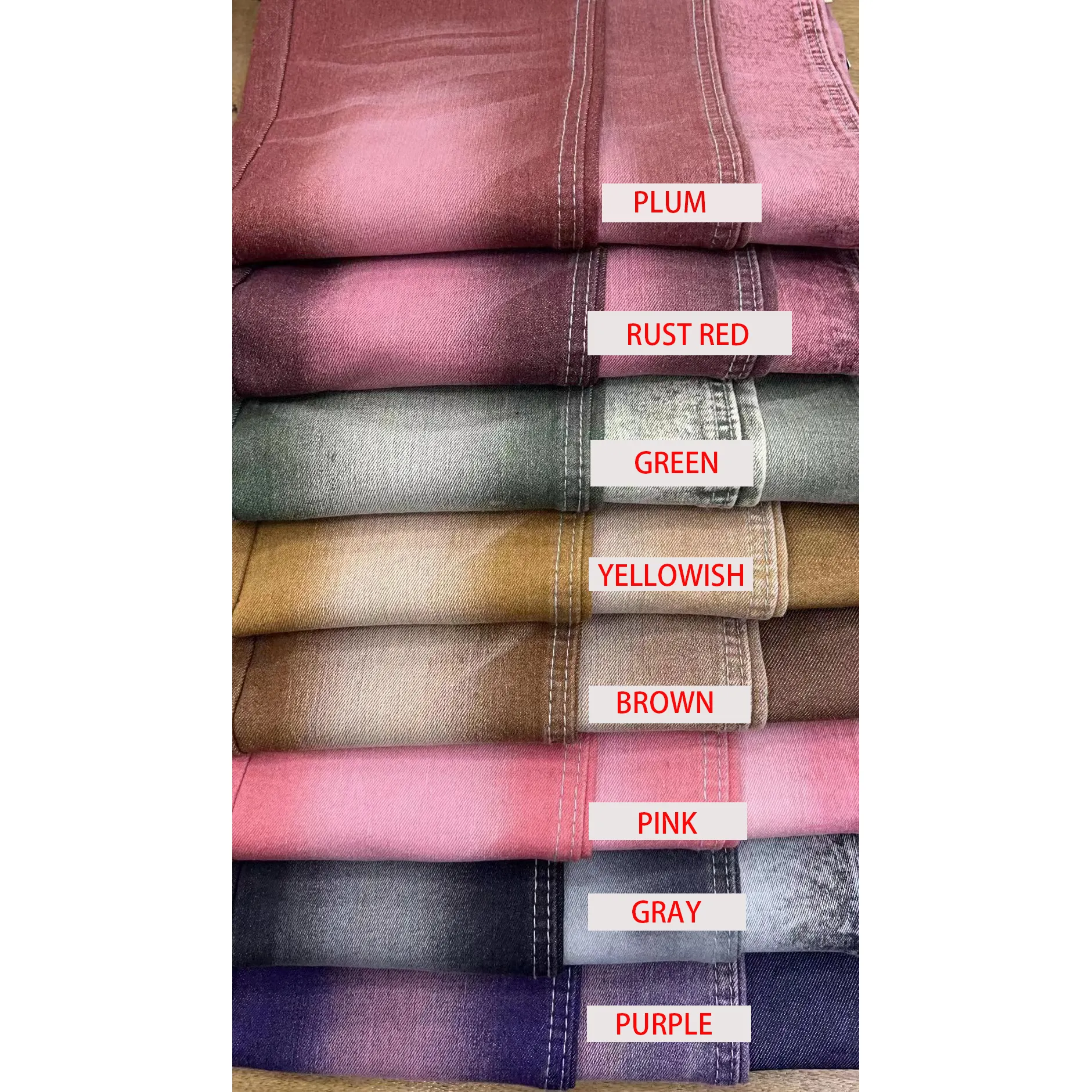Tissu Denim coloré de qualité à bon prix 9.7OZ tissu Denim vert armée en coton Spandex à haute élasticité 9896 #
