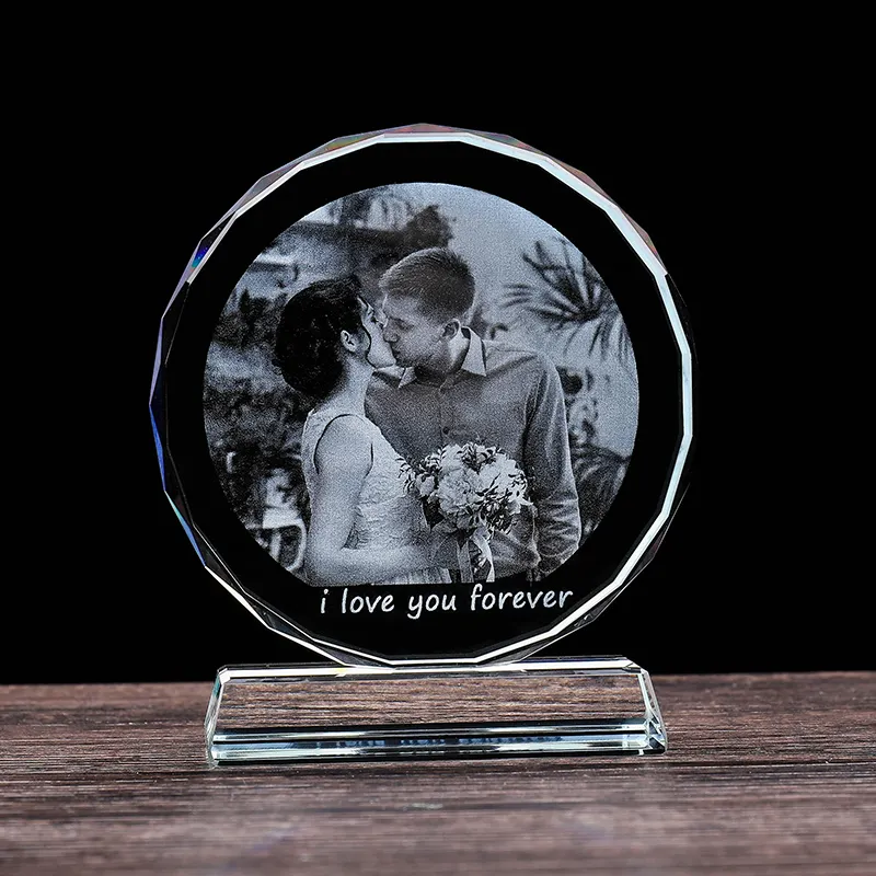 Cadre Photo Laser 3D personnalisé K9, Souvenirs de mariage, bonnet rond en cristal tournesol, récompense de cérémonie