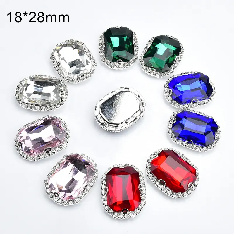 Factory Outlet 18*28Mm Rechteck Strass Knopf Flatback Glas Strass Silber Klaue Kristalls chnalle Nähen Sie auf Kleider taschen Diy Trim