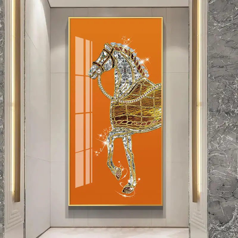 Decoração moderna de casa de luxo porcelana de cristal HD estampado animal cavalo arte quadros quadros parede