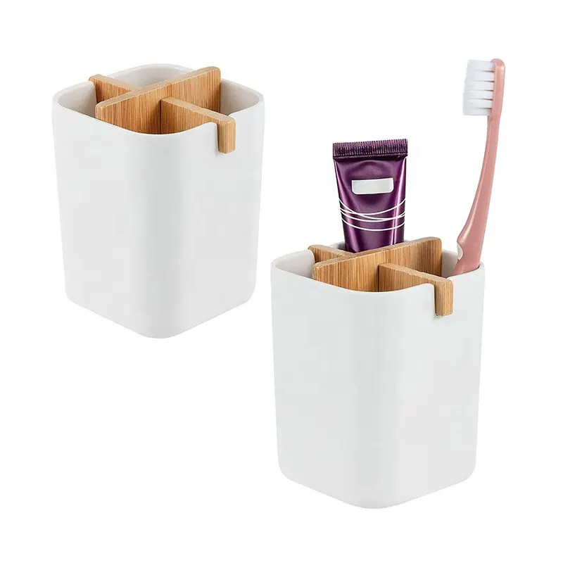 Suporte de escova de dentes de plástico, suporte organizador sem plástico para escova de dentes, eco, bambu, com compartimentos removíveis