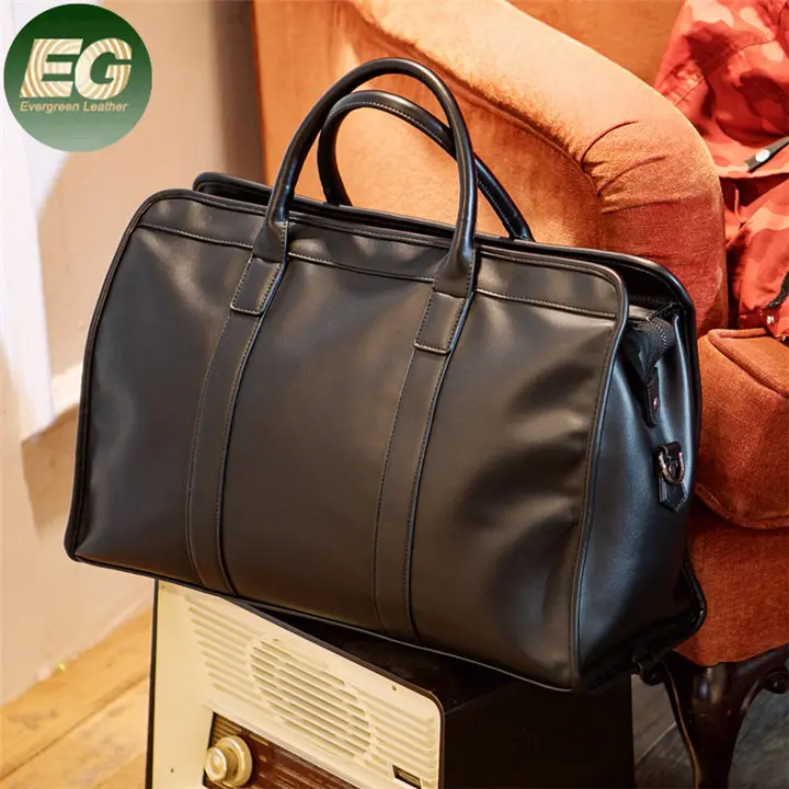 EG1004 customise sport men leather travel fitness gym bags logo soft design luxury custom leather tote weekend duffle bag