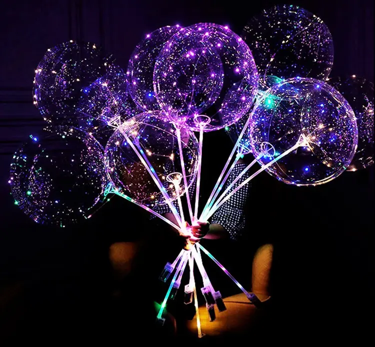 PVC runde Form Luftballons Tpu Bubble 20 Zoll Klare transparente LED-Ballon Bobo Luftballons mit LED-Lichtern Stick Event Dekor