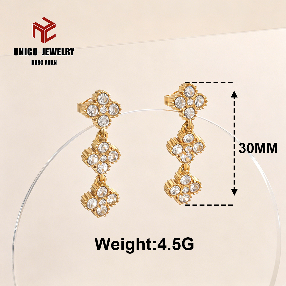 Boucles d'oreilles trèfle à quatre feuilles dorées-3