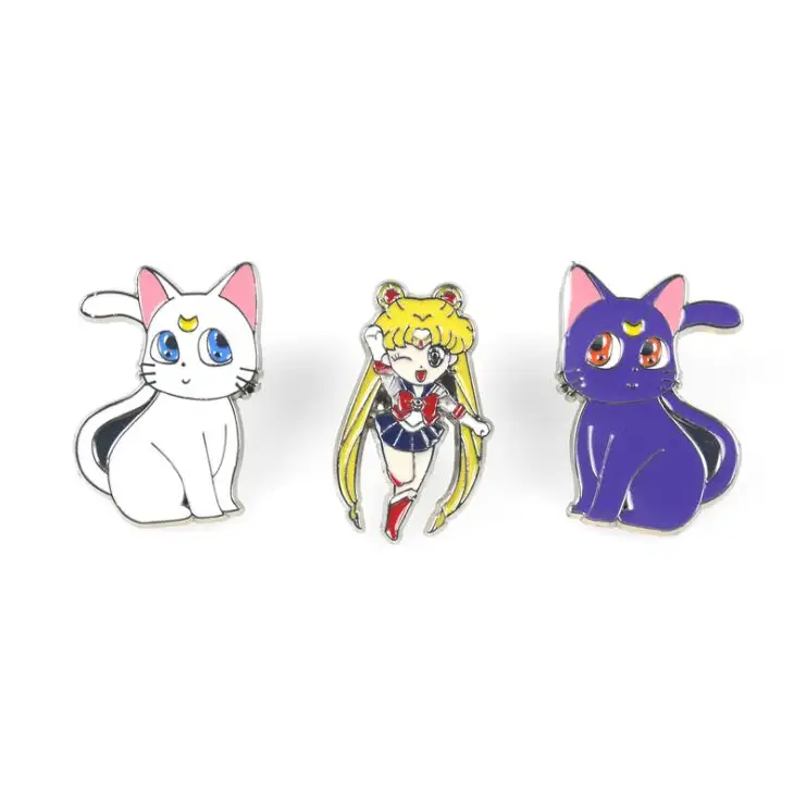 Broche de personnage de dessin animé japonais, 10 pièces, sexy, pour fille, chat noir, cngle Luna, tissue en émail dur, collier badge