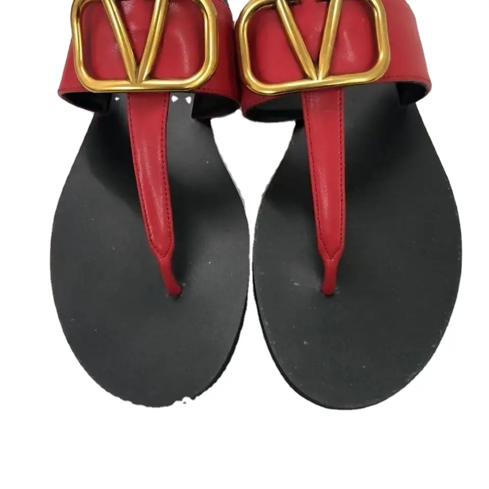 2024 yaz slipperT bant sandal büyük boy flip-flops açık kadın moda flip flop ayakkabı kızlar için yeni stil deri ayakkabı