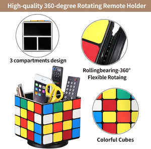 360 Degrees Rotating Magic <strong>Cube</strong> <strong>Shape</strong> Desk TV Control Organizer <strong>Box</strong> 3 Compartments Pen Holder - Product Image 3