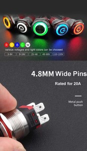 Metal on off Reset Ip67 <strong>Push</strong> <strong>Button</strong> 12v Illuminated Momentary <strong>Led</strong> <strong>Push</strong> <strong>Button</strong> <strong>Switch</strong> Waterproof 16mm 22MM <strong>with</strong> Socket - Product Image 6