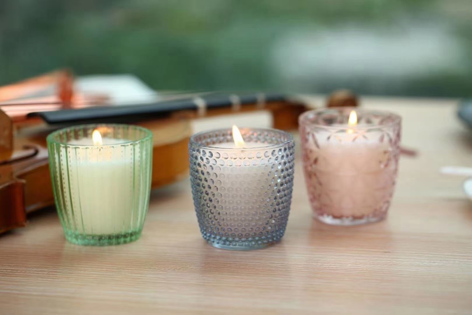 2oz 7oz 12oz Home decor glass jar empty clear glass candle jars with lid