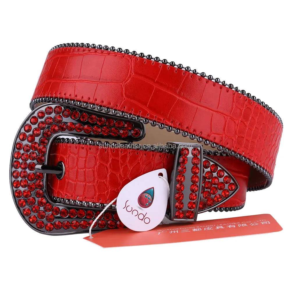 Western fashion luxury men belt low price red leather personality belt buckle waist belt