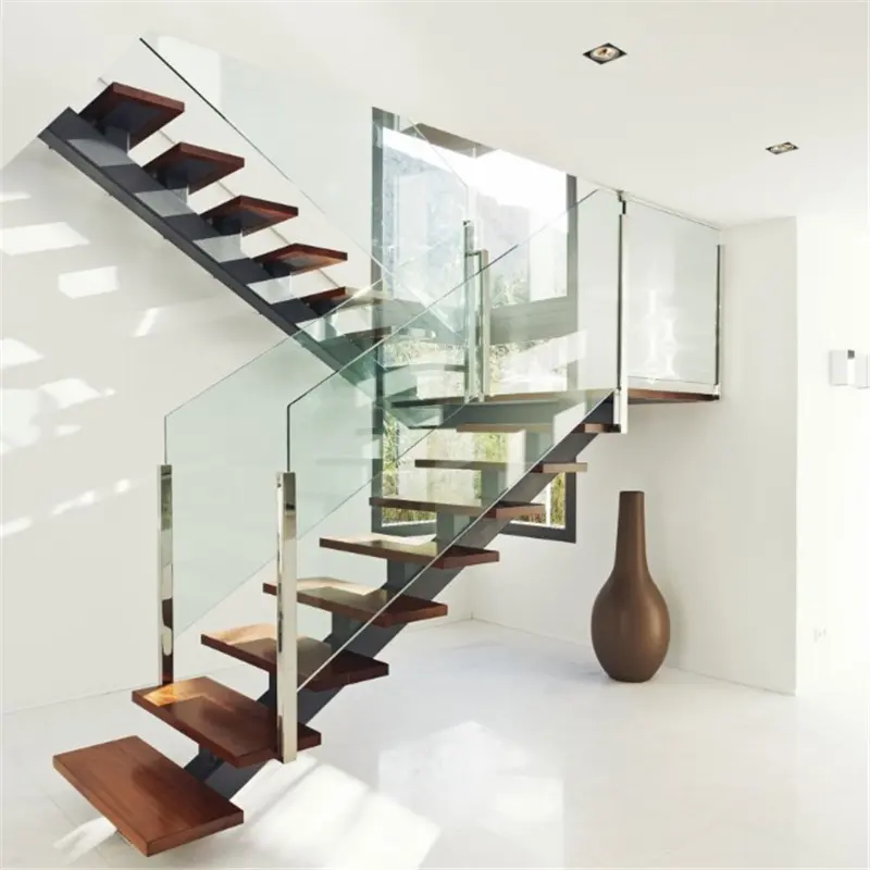 Modernes Edelstahl-Handlauf-Design Holz-Innentreppe Treppen Glas handlauf Schwimmende gerade Treppe
